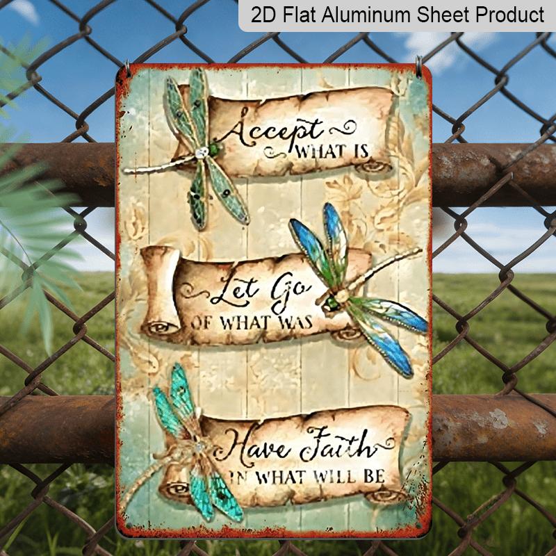 2D Flat, Vintage Dragonfly Metal Sign - 8x12 Inch Retro Dragonflies Aluminium Wall Art Decor, Durable Metal Picture For, Cafe, Bar, Kitchen, Bathroom