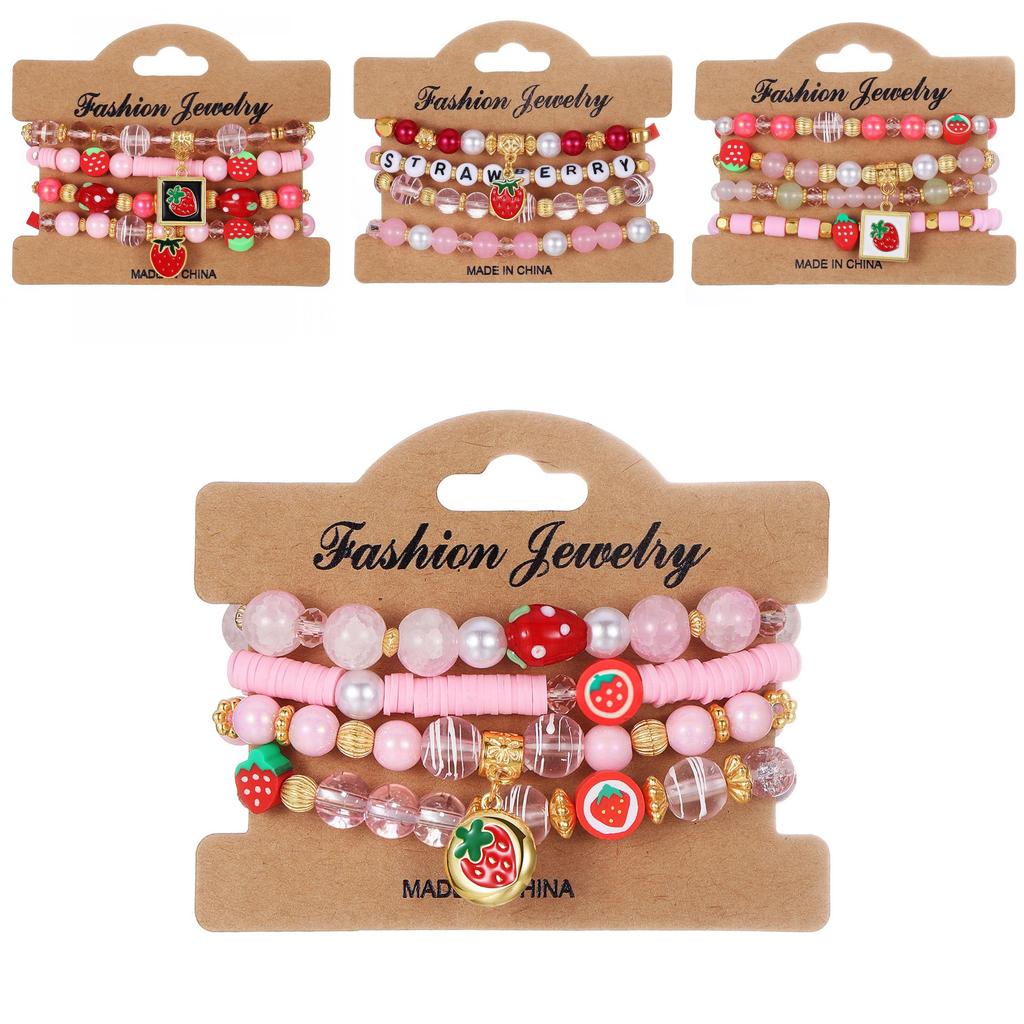 Strawberry Pendant Beaded Bracelet Set With Crystal Glass For Womens Fashion Accessories