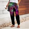 Women Fireworks Printing Pants Lace Up Elastic Waist Loose  Trousers Casual Long Pants Trousers with Pockets