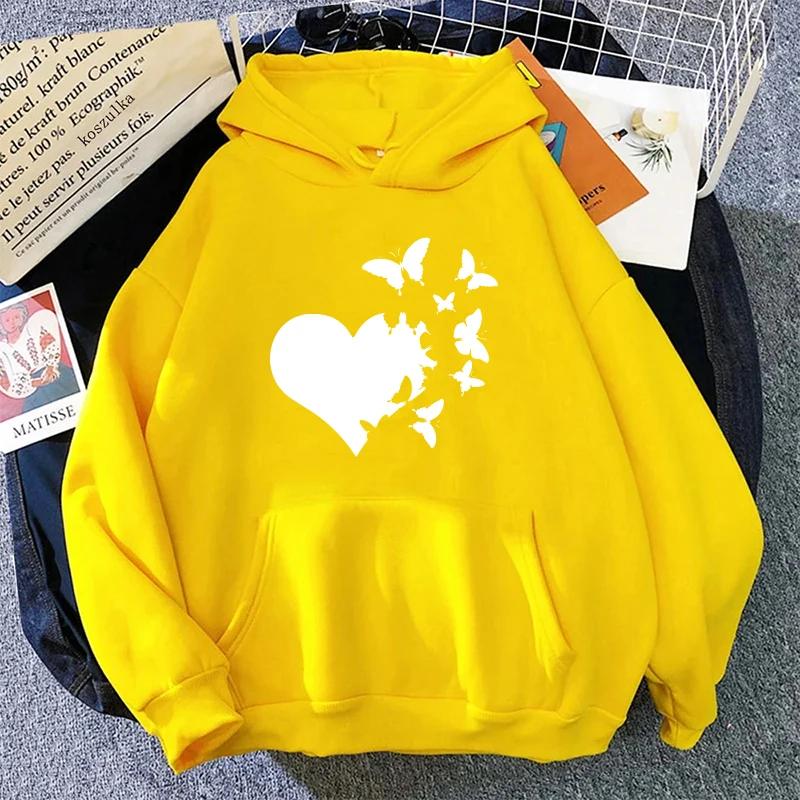 Heart Print Woman Hooded Sweatshirts Autumn Winter Daily Casual Sporty Hoodie Female Urban Fashion Warm Comfortable Hoody Coat