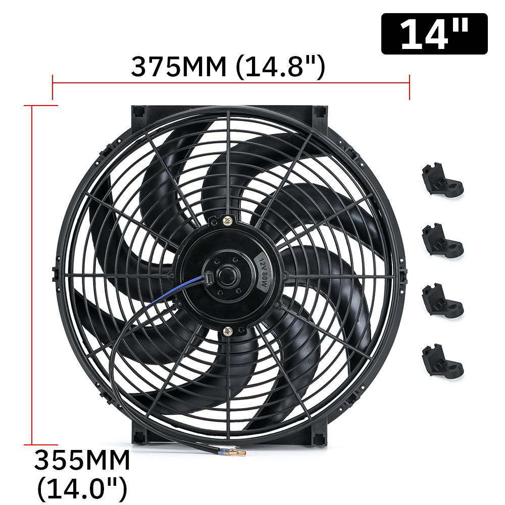 Universal 7 9 10 13 Inch 12V 80W 2100RPM Type S Straight Black Blade Electric Cooling Radiator Fan Kit