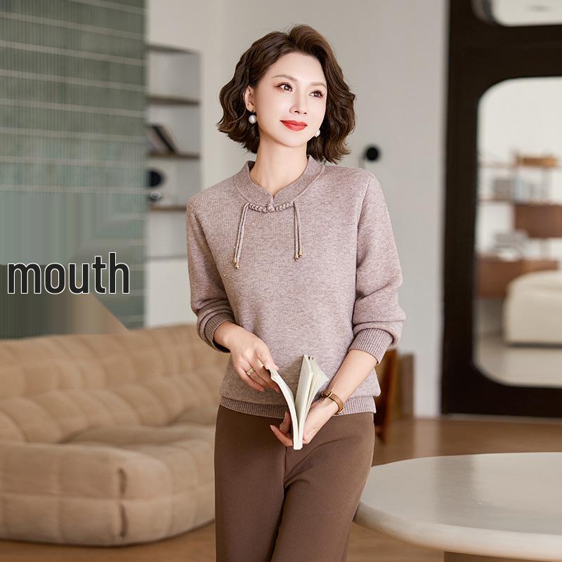 

Elegant Fleece-Lined Sweater for Mother’s Fall/Winter – Cozy One-Piece Base Layer for Middle-Aged and Elderly Women 2XL (120-130 jin) фіолетовий