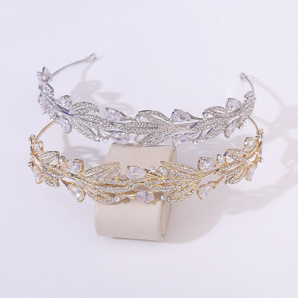 New zircon bridal crown leaf alloy atmospheric wedding headwear rhinestone princess wedding hair accessories