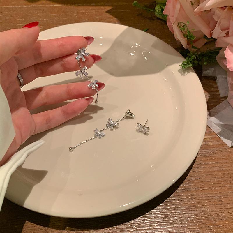 Super fairy bow fringed earrings light luxury niche stud earrings design sense premium earrings