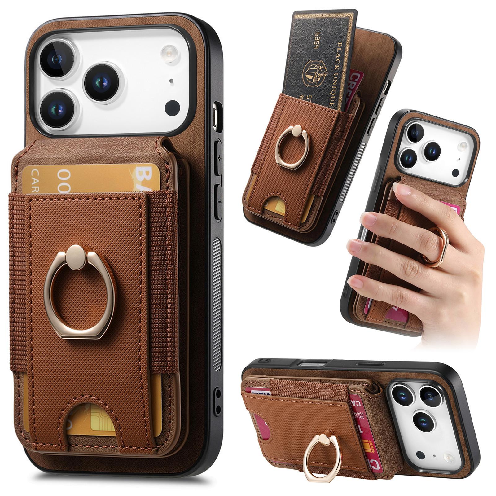

For iPhone 17 Pro Max Magnetic Case Leather Back Cover with Detachable Card Holder Kickstand
