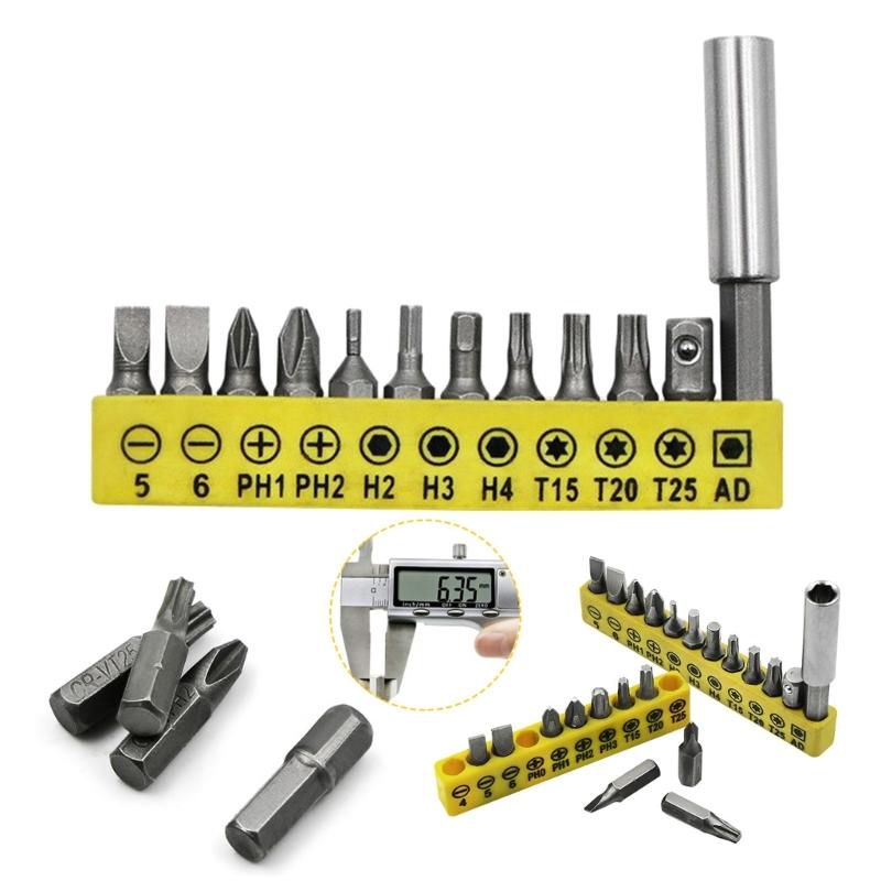 652F 12Pieces Screwdriver Bit Including 55mm Extension Rod Universally 1/4Inch Hexagonal Shank For Electric Tool