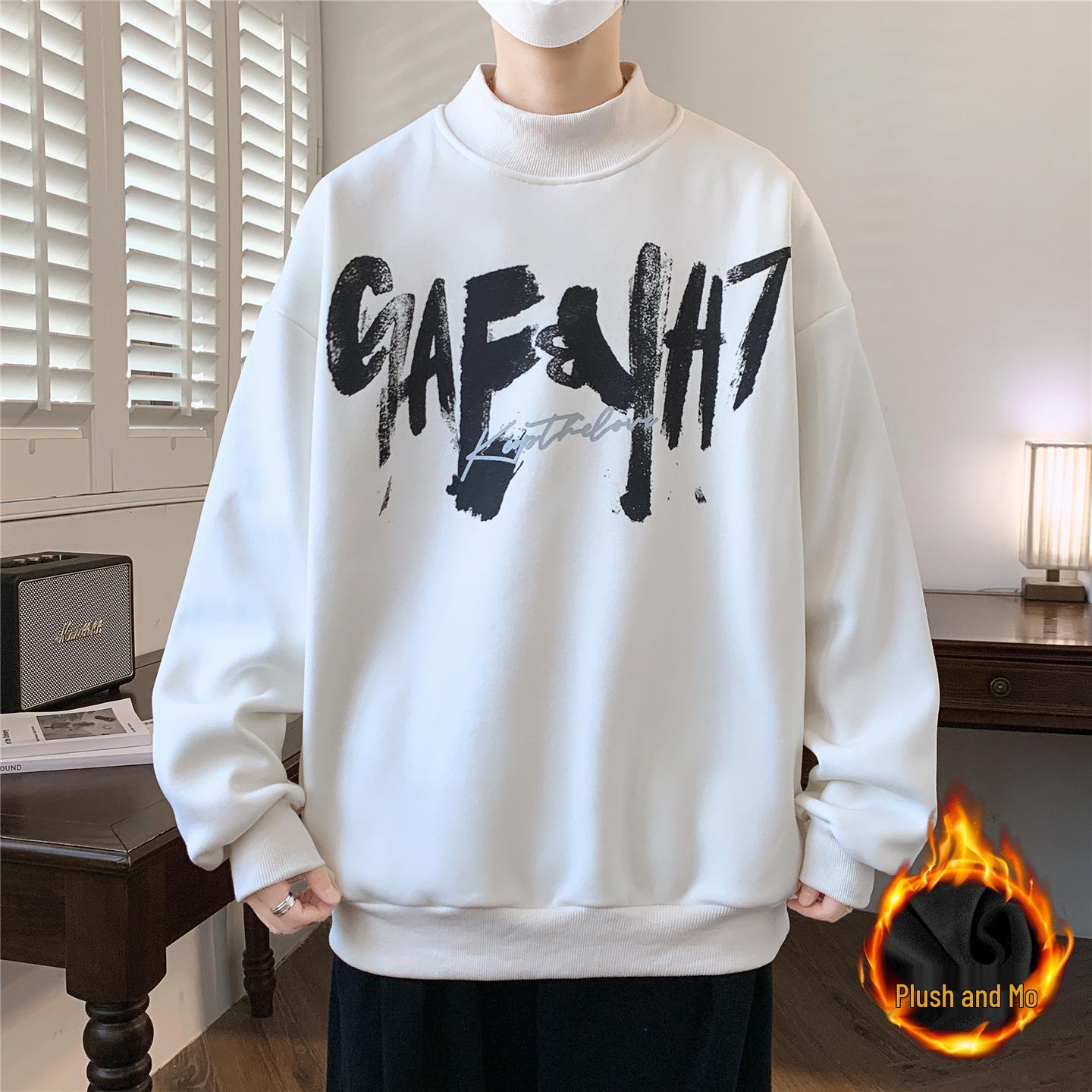 

Men s Fleece-Lined Hoodie, Autumn/Winter Style, Half-High Collar, Long-Sleeved Raglan Tee M (40-50 kg)