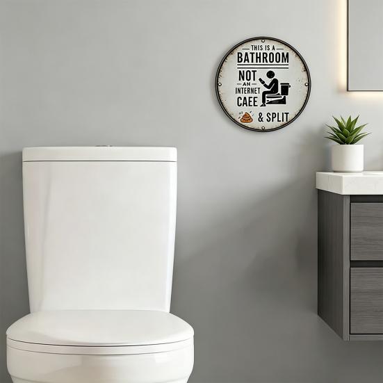 Vintage Wooden Bathroom Sign This Is A Bathroom Not A Cafe Funny Wall Art Rustic Hanging Round Plaque for Farmhouse Restroom