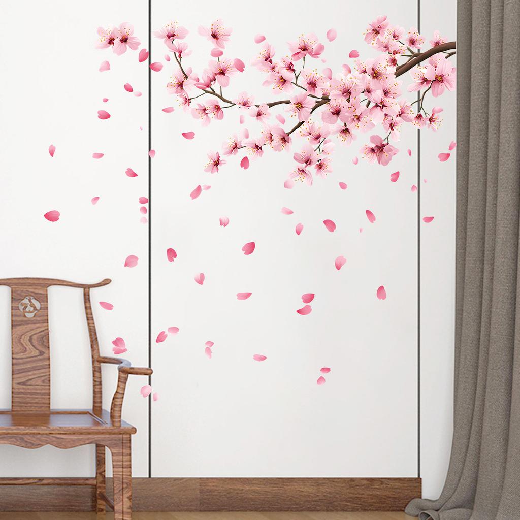 Peach Blossom Falling Branch Wall Sticker Living Room Entrance TV Wall Decoration Self-Adhesive Home Decor