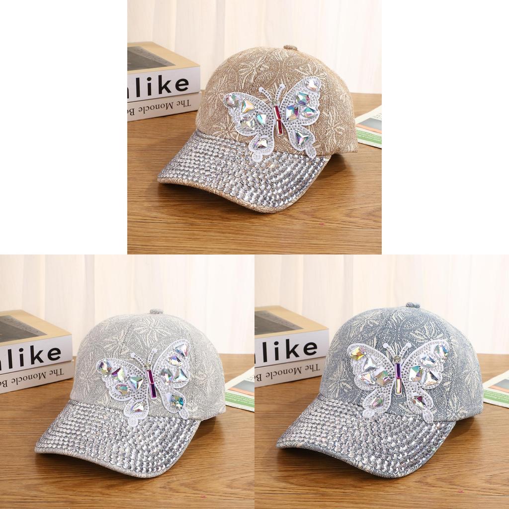 Butterfly Embellished Denim Baseball Cap With Adjustable Fit For Summer Sun Protection