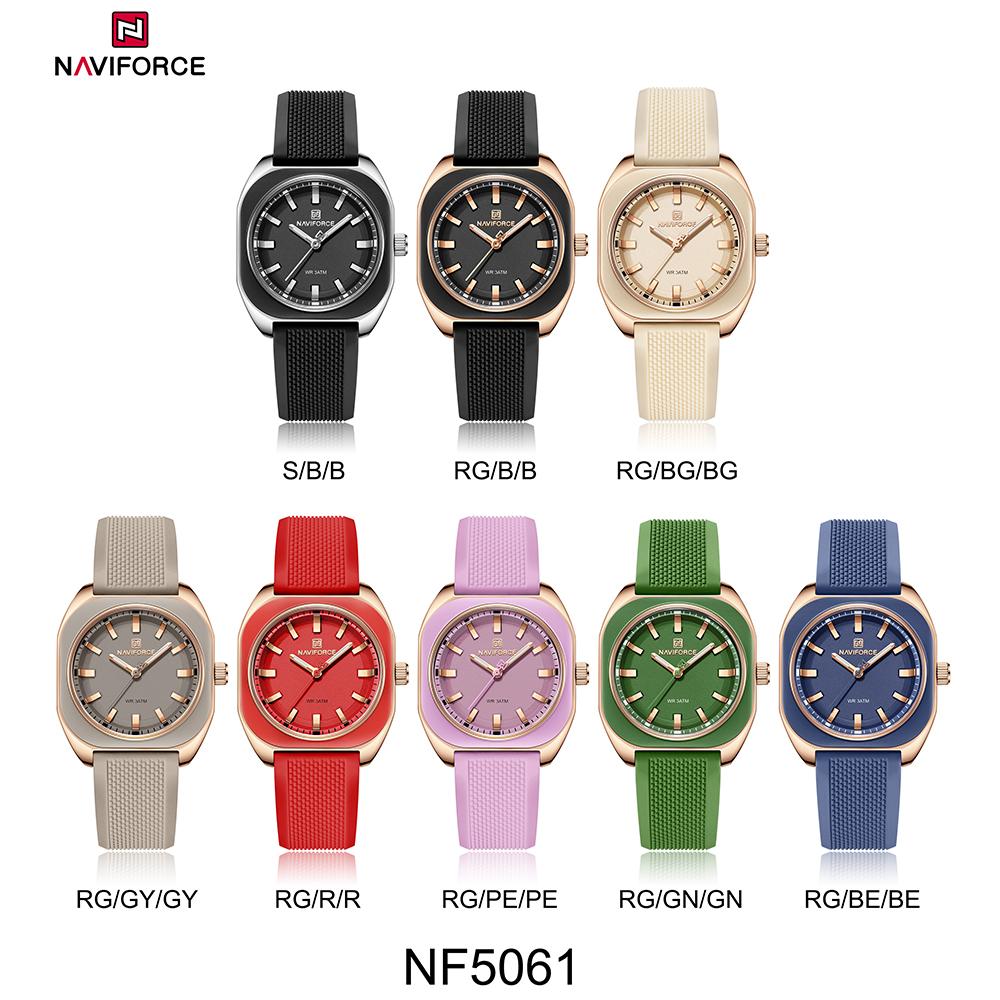 Naviforce Kadın Kız Kuvars Saat Kare Basit Kadran Silikon Kordon Işıklı Akrep Su Geçirmez Günlük Kız Kadın Saati NF5061