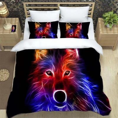 Waldtier Wolf bedrucktes Polyester-Bettwäscheset weich und bequem Komplette Größe Anpassbare Bettdecken-Bettwäschesets
