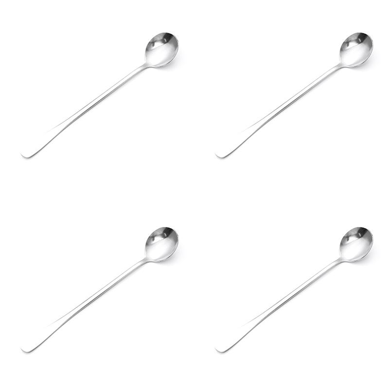 New 4Pc Long Handle Stainless Steel Tea Coffee Spoon Cocktail Ice Cream Spoon Spoons Cutlery Round Head