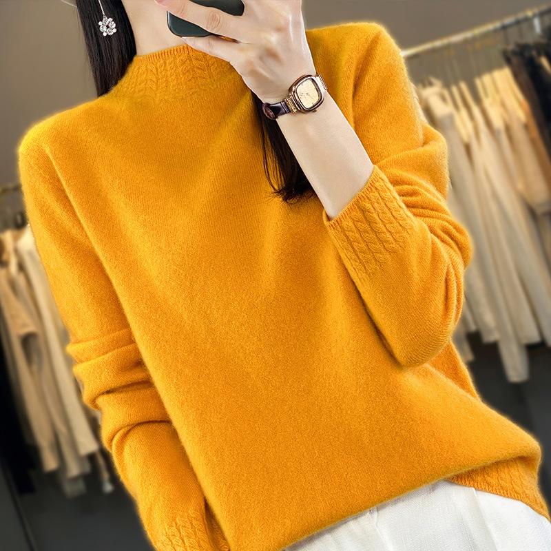 Half-high Round Neck Knitted Cardigan Top for Women's Autumn and Winter Style First-line Ready-to-wear Twisted Flower Base Sweater
