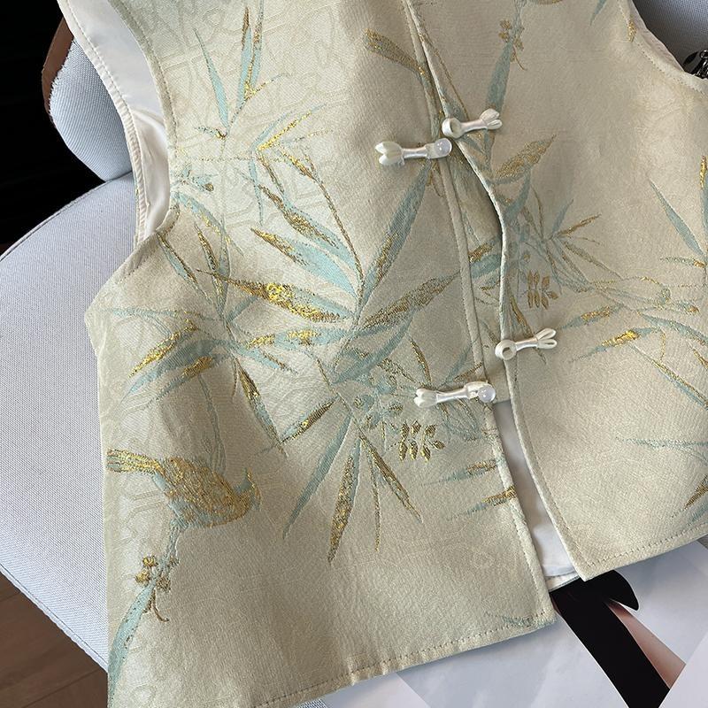 Jacquard vest vest women's early spring new retro buckle brocade stacked vest top