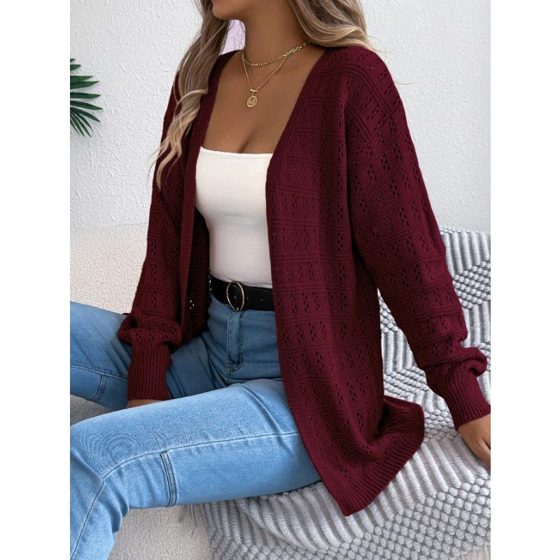 

Однотонный, Ажурный фонарь, Кардиган с длинными рукавами, Пальто средней длины для женской одежды на осень и зиму XL