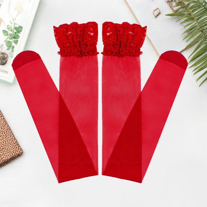 Damen Spitzenbesatz Oberschenkelhohe Silikon Anti-Rutsch Strümpfe - Sommer Mehrfarbig