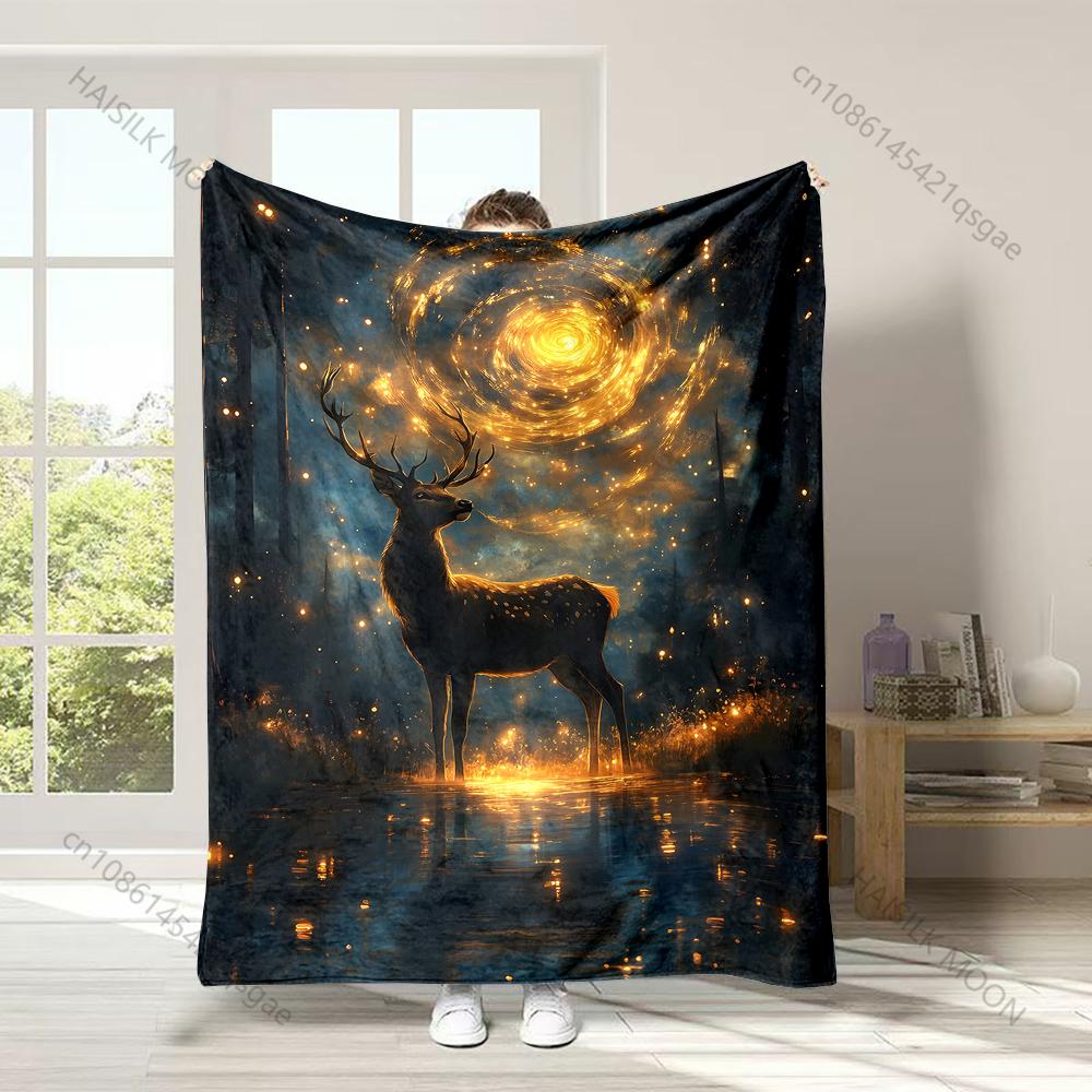 

Deer Magical Forest Night Sky Print Adult Children Warm Blankets Home Travel Car Soft and Comfortable Suitable for all seasons 75x100cm