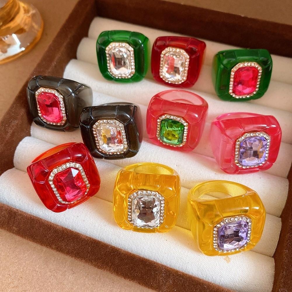 Candy Color Geometric Ring Y2K Classic Big Dome Plain Ring Acrylic Resin Ring Girl