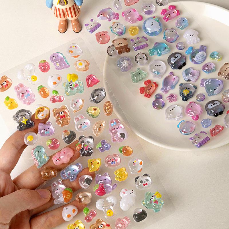 Cute 3D Stickers Cartoon 3D Scrapbook Aesthetic Sticker DIY Phone Case Kawaii Stickers Stationery Korean Decals Crystal Sticker