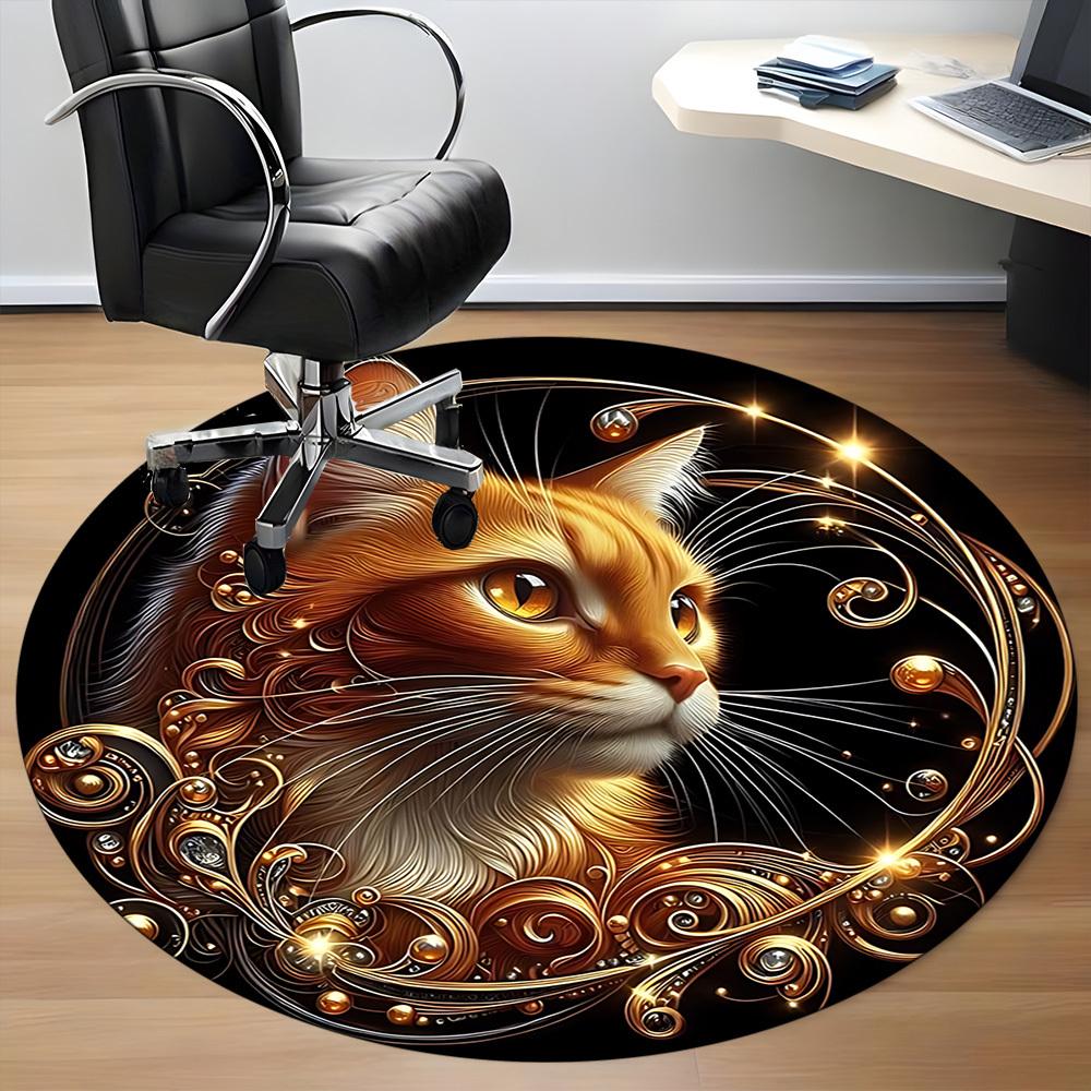 1pc Golden Feline Elegance Chair Carpet for Office, , Non-slip carpet, Very suitable for offices, farmhouses,Outdoor carpet yy251120028