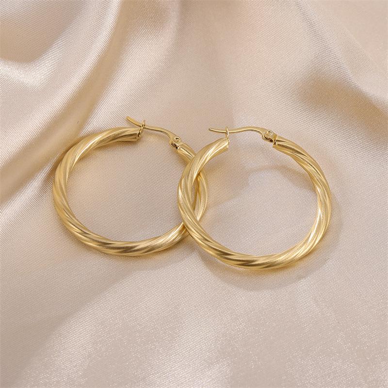 316L Stainless Steel New Fashion Fine Jewelry Minimalism Twisted Rotate 3 cm Diameter Circular Circle Hoop Earrings For Women