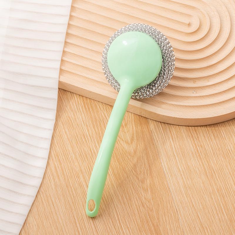 Detachable Handle Pot Brush - Non-Damaging Steel Wire & Plastic Cleaning Ball