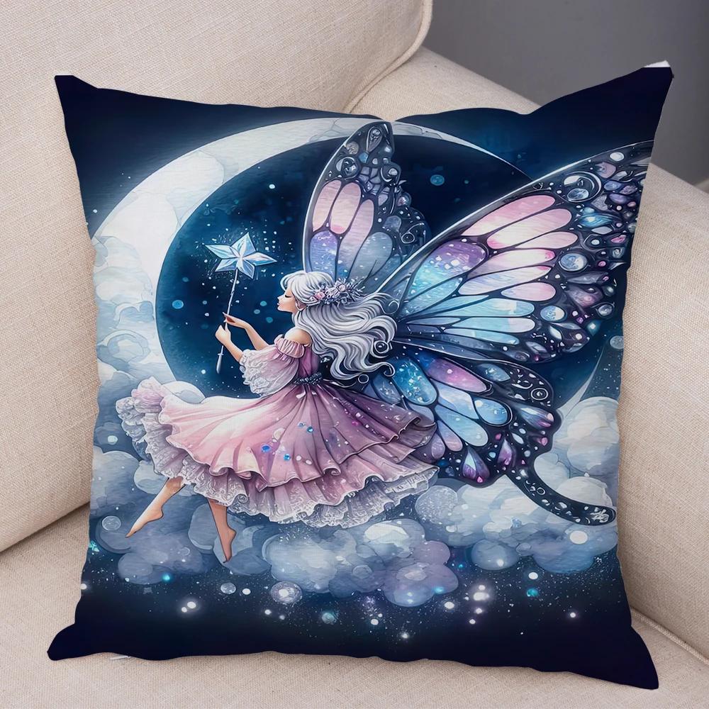 Niedlicher Cartoon Waldmädchen Elfen Kissenbezug Doppelseitig bedruckter Kissenbezug Deko für Sofa Zuhause Superweicher Plüsch Kissenbezug 40x40cm