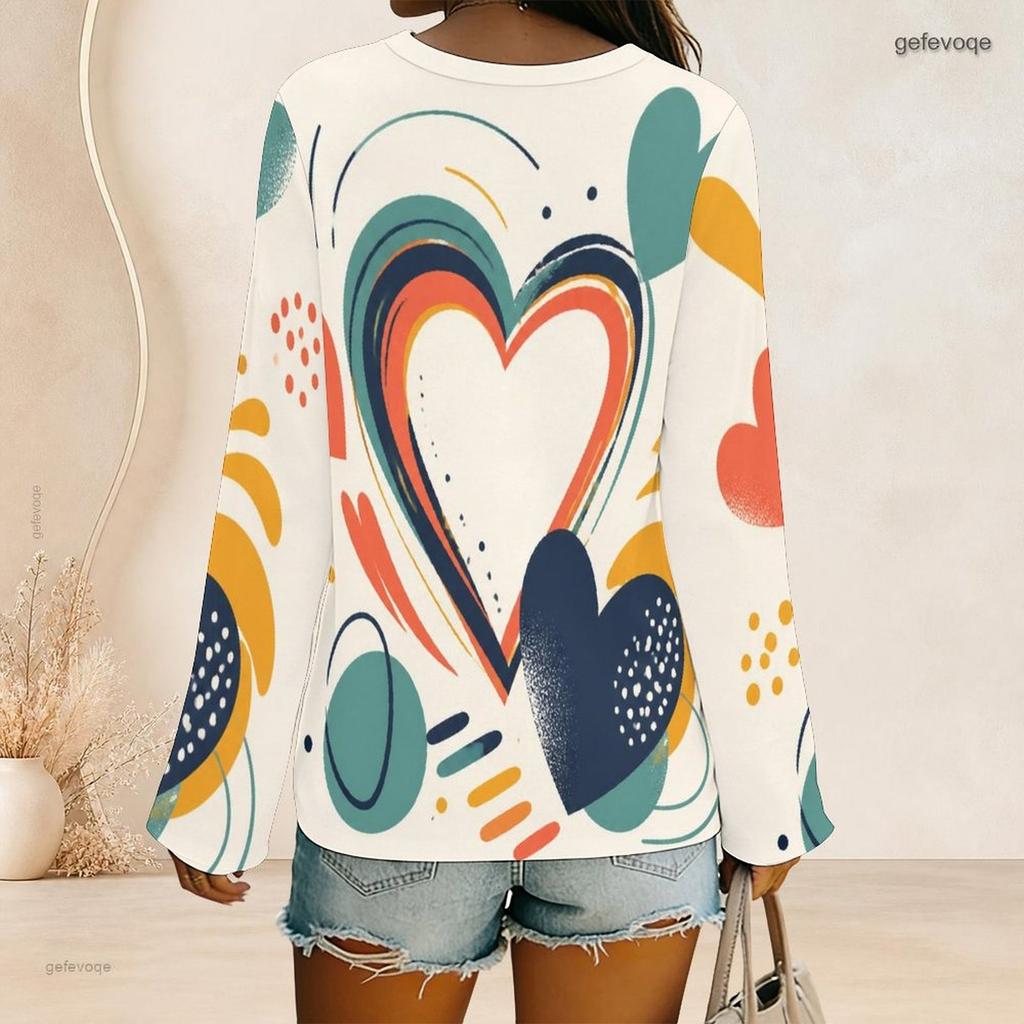 Plus Size Women V Neck Long Sleeve Button Detail Loose Stylish Comfortable Casual Daily Ladies Top