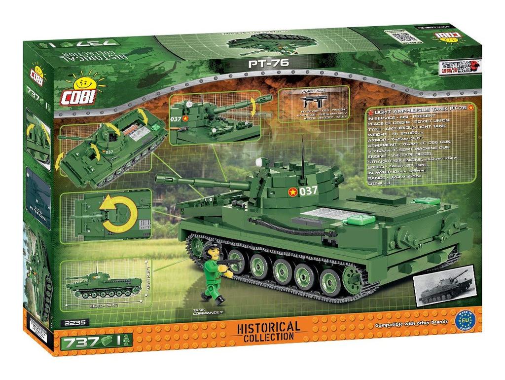 Cobi Vietnam Collection Light Reconnaissance Tank Block COBI Official Japanese #2235 PT-76 (Vietnam People's Army) [Military - Distributor]