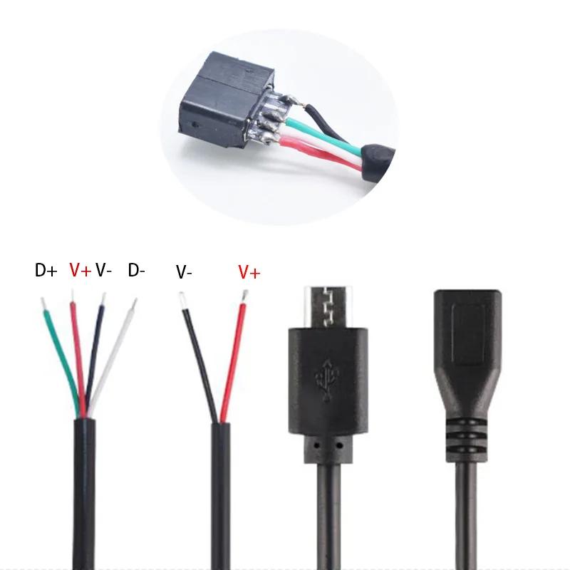 0.3m 1m Micro USB 2.0 type A Male Female Jack DIY Extension repair Cable 2/4 Pin Core Wire Data Charger Power Cord Connector