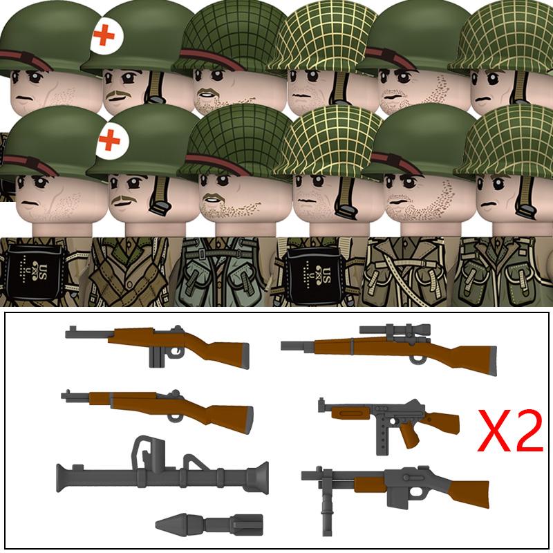 WW2 American Rangers Military Soldeirs Building Blocks US Army Infantry Medical Soldeirs Helmets Bazuca Weapons Bricks Toys