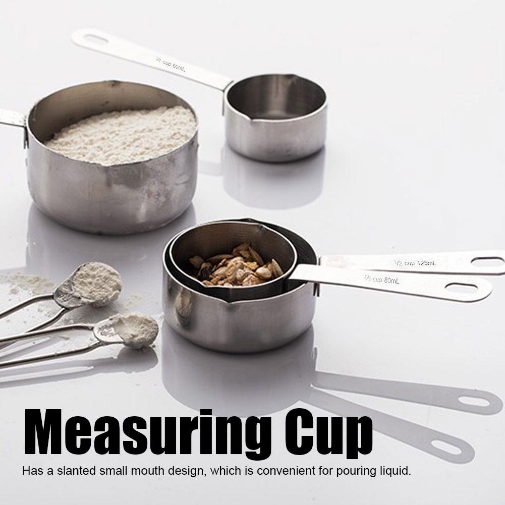 Stainless Steel Measuring Cup, 4 Piece Measuring Spoon Set with Brushed Interior and Clear Scale For baking coffee, milk, tea and liquids in the kitch