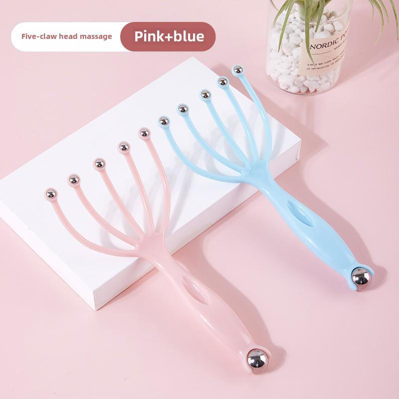 

Массажер для кожи головы с пятью лапками: Расческа для головы для релаксации и декомпрессии Five claws 6 beads розовый/синий