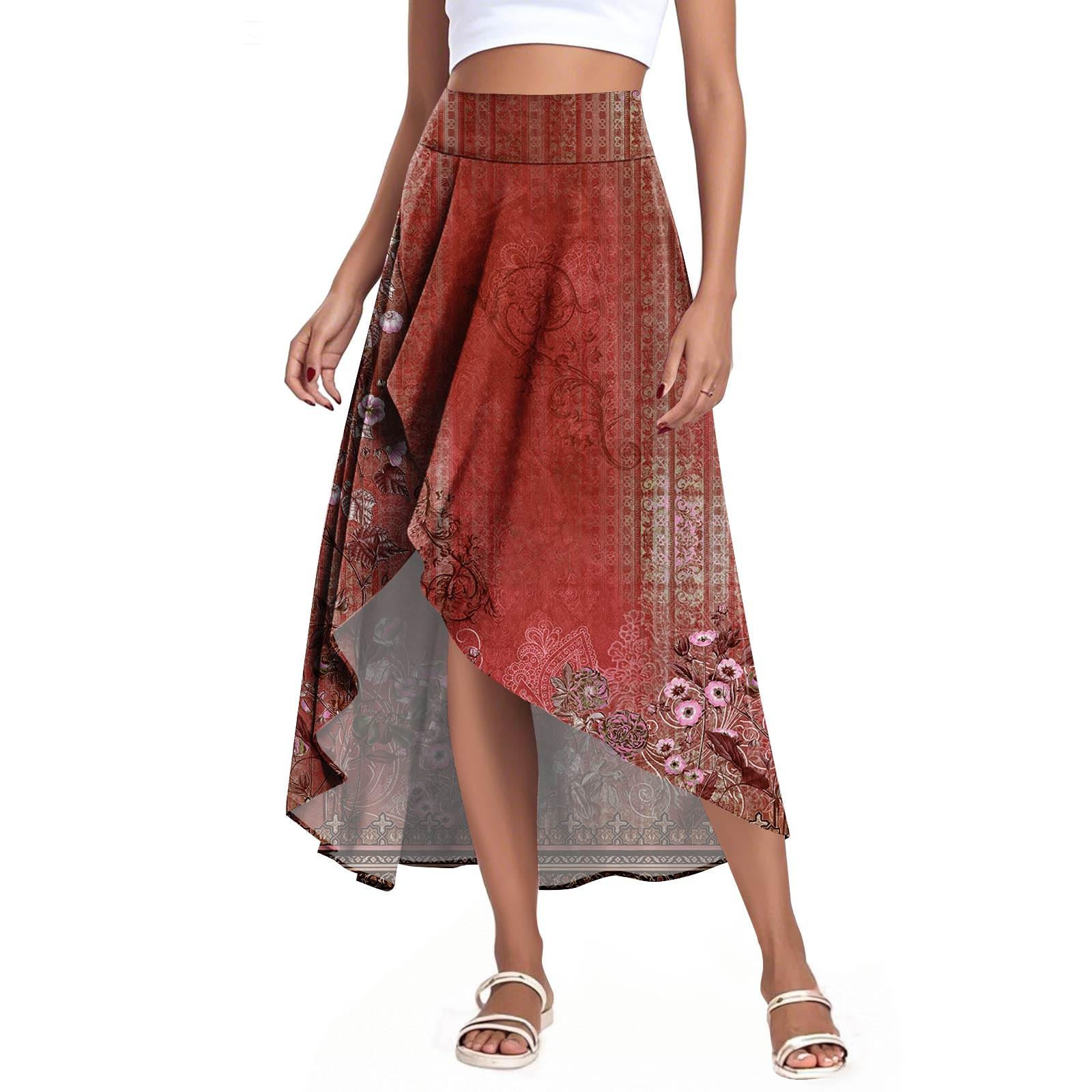 

Жіночі Модні Повсякденні Принтовані Шорти-Спідниця з Розрізом та Воланами з Високою Посадкою M винний