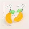 Orange-inspired Drop Earrings - Citrus Fruit with Green Leaf, Glossy Resin Y2K Jewelry, Sweet Summer Gift for Women