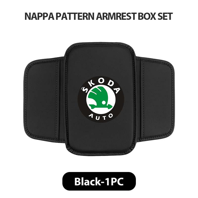 NAWR1 Leather Car Armrest Box Pad Central Arm Rest Storage Pocket Protective Cover For Skoda Kamiq Karoq Octavia 2 3 Rapid Scala Kami