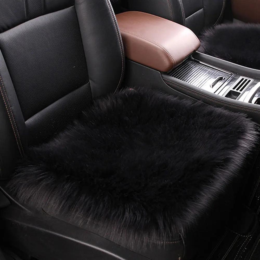 1Pc Fashion Warm Car Seat Cover Plush Winter White Universal Automotive Interior Faux Wool Universal Car Seat Cushion Warm