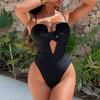 Women's Summer Black Stripe Monokini Bathing Suit One-Piece Bikini Swimsuit, Sexy Cutout Swimwear