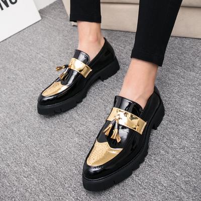 Fashion Fashion Golden Men's Casual Slip-On Tassel Patent Loafers Thick Bottom Elevator Shoes Men's Party Shoes Business Shoes Brogue