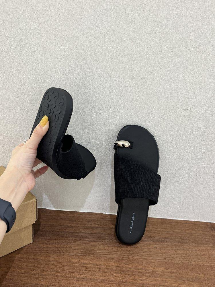 Set Of Toe Slippers Outer Wear Summer New Korean Version Linen Vacation Style Retro Cool Slippers Flat Bottom Seaside Beach