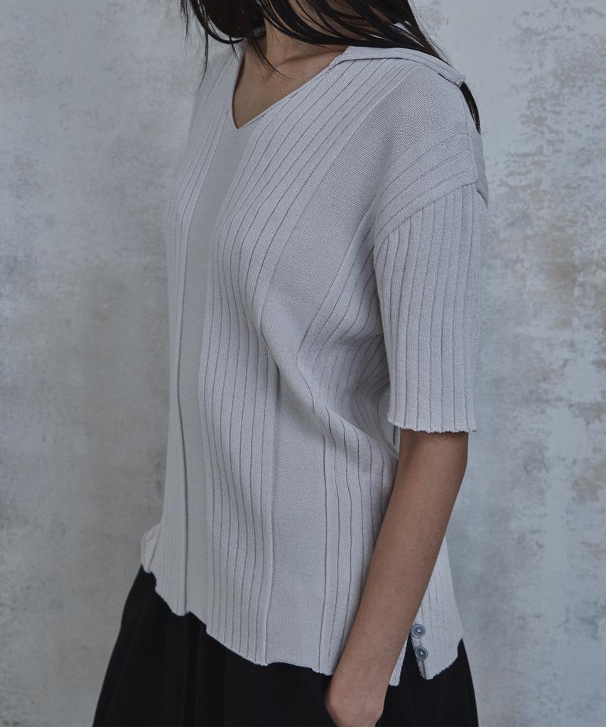 PARADIGMFILM [Ep.02] Fold-In Collar V-Neck Knit (Light Gray)