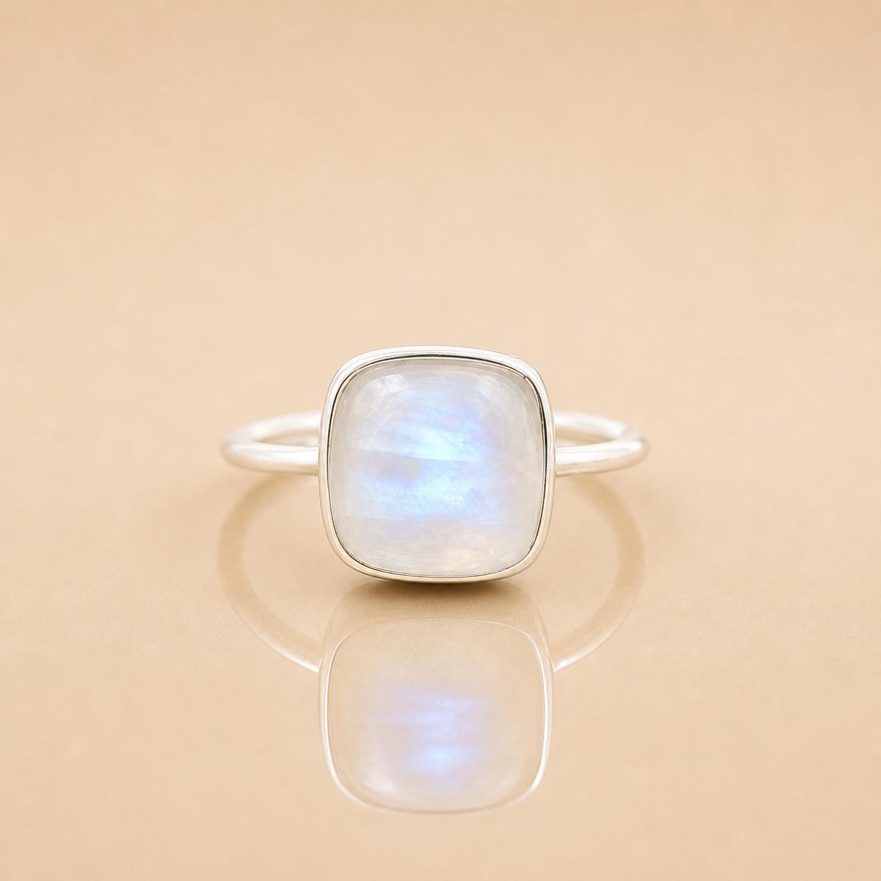 Moonstone Ring 925 Sterling Silver, Square Rainbow Moonstone Ring, Blue Flash Gemstone Jewelry, Minimalist Handmade Ring 4 серебряный