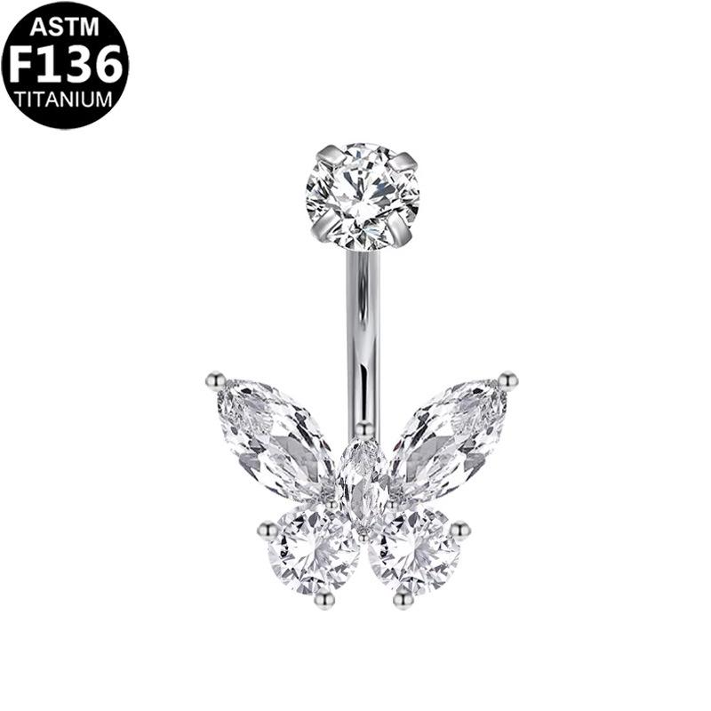Titanium G23 Zirconia Butterfly Navel Ring Jewelry