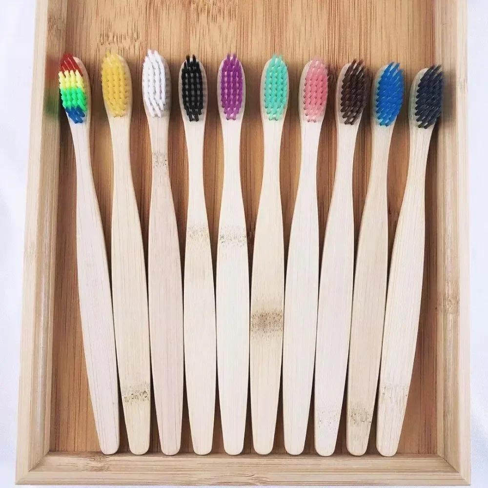 

10PCS Portable Reusable Bamboo Toothbrushes Soft Bristle Tip Natural Wooden Tooth Brush Adults Oral Care for Home Travel Hotel