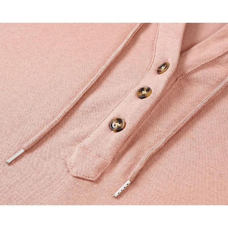 Autumn Winter Women Casual Loose V Neck Hoodie Top Solid Color Single Breasted Shirt