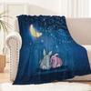 Custom Rabbit Moon Blanket Night Sky Stars Design Personalized Name Fleece Throw All Season Soft Warm Bedding Home Decor Gift