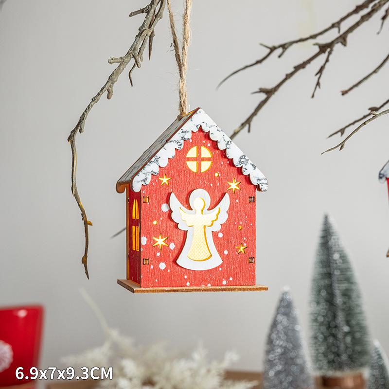 Festive Luminous Wooden House Ornament for Christmas Tree and Fireplace Decor