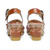 Johnature Genuine Leather Summer Women Shoes Handmade Vintage Rivet Contrast Color Comfortable High Heel Sandals