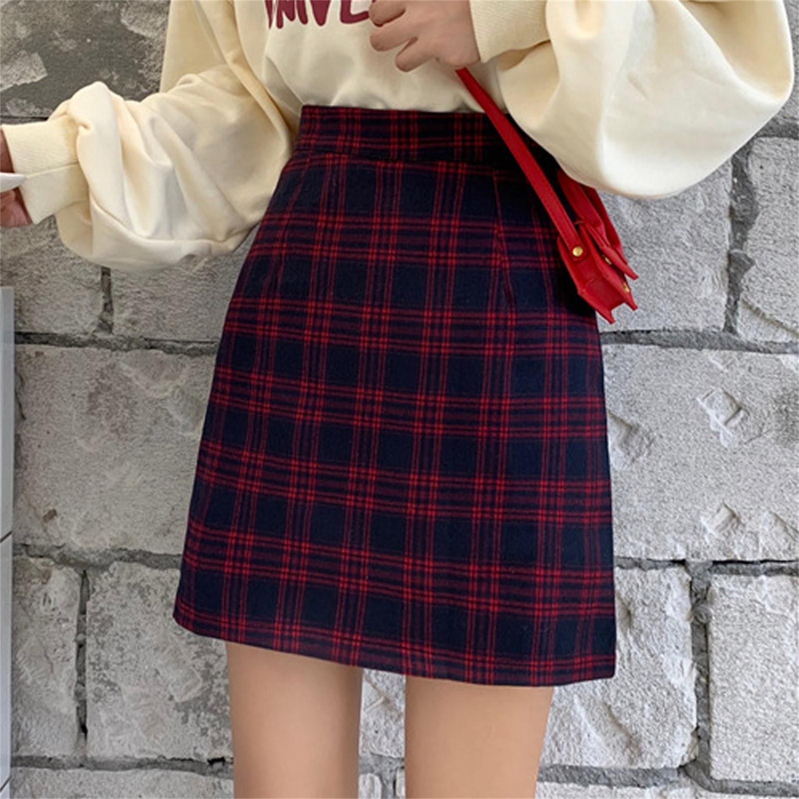 

Модная женская клетчатая юбка с принтом, эластичные женские тонкие короткие юбки с ремешком L красный
